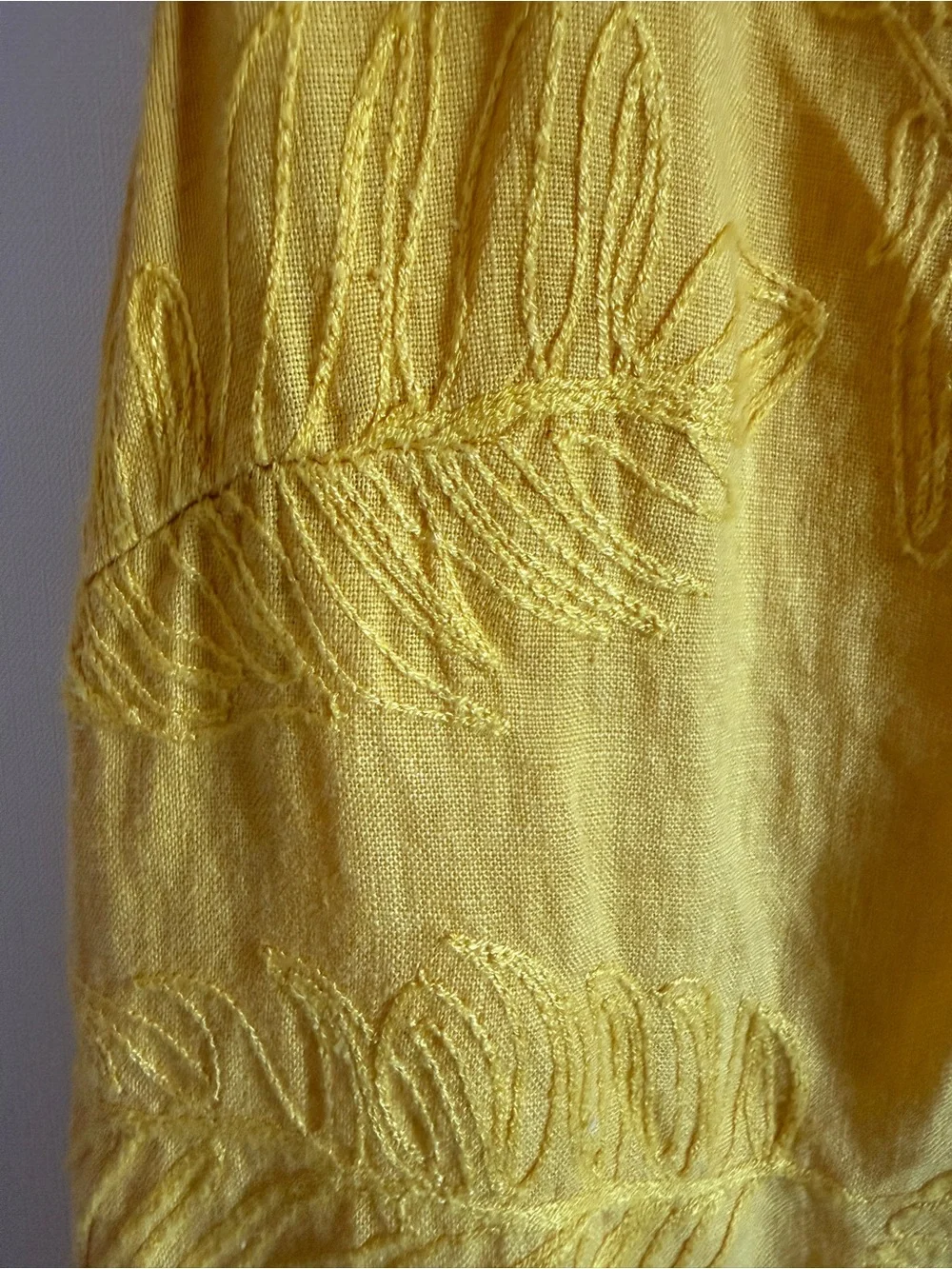Lina Tomei Italian Linen Blend Mustard Embroidered Shift Dress M - Picture 4 of 7